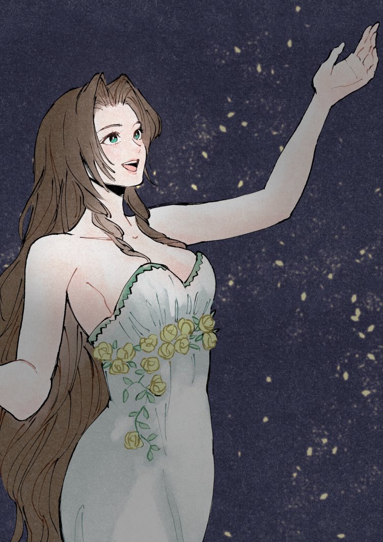 aerith gainsborough (final fantasy and 4 more) drawn by pulupulupoodle