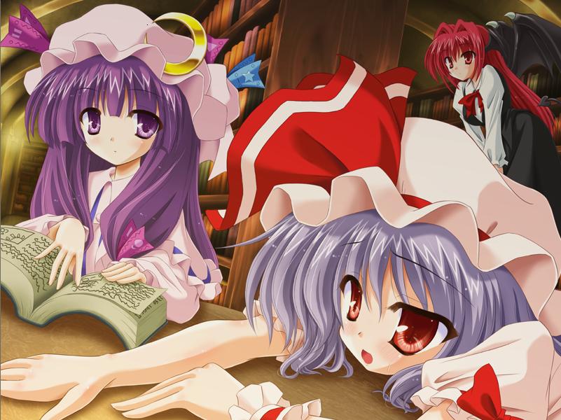 remilia scarlet, patchouli knowledge, and koakuma (touhou) drawn by yamu_(reverse_noise)