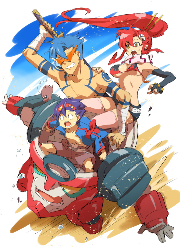 yoko littner, simon, kamina, and boota (tengen toppa gurren lagann) drawn by sako_(namocake)