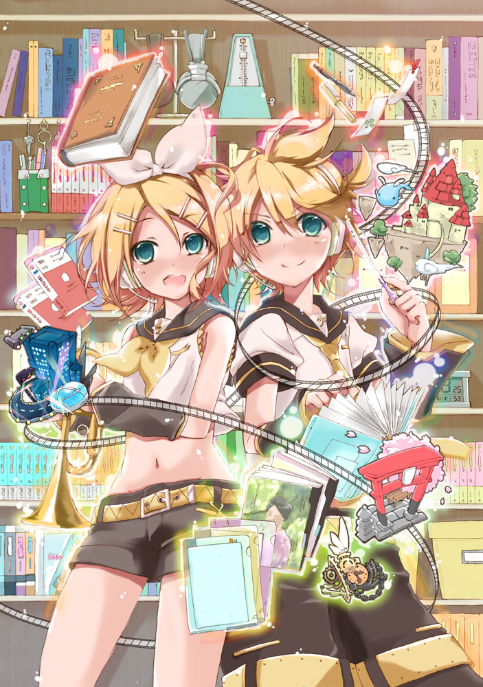 kagamine rin and kagamine len (vocaloid) drawn by hekicha