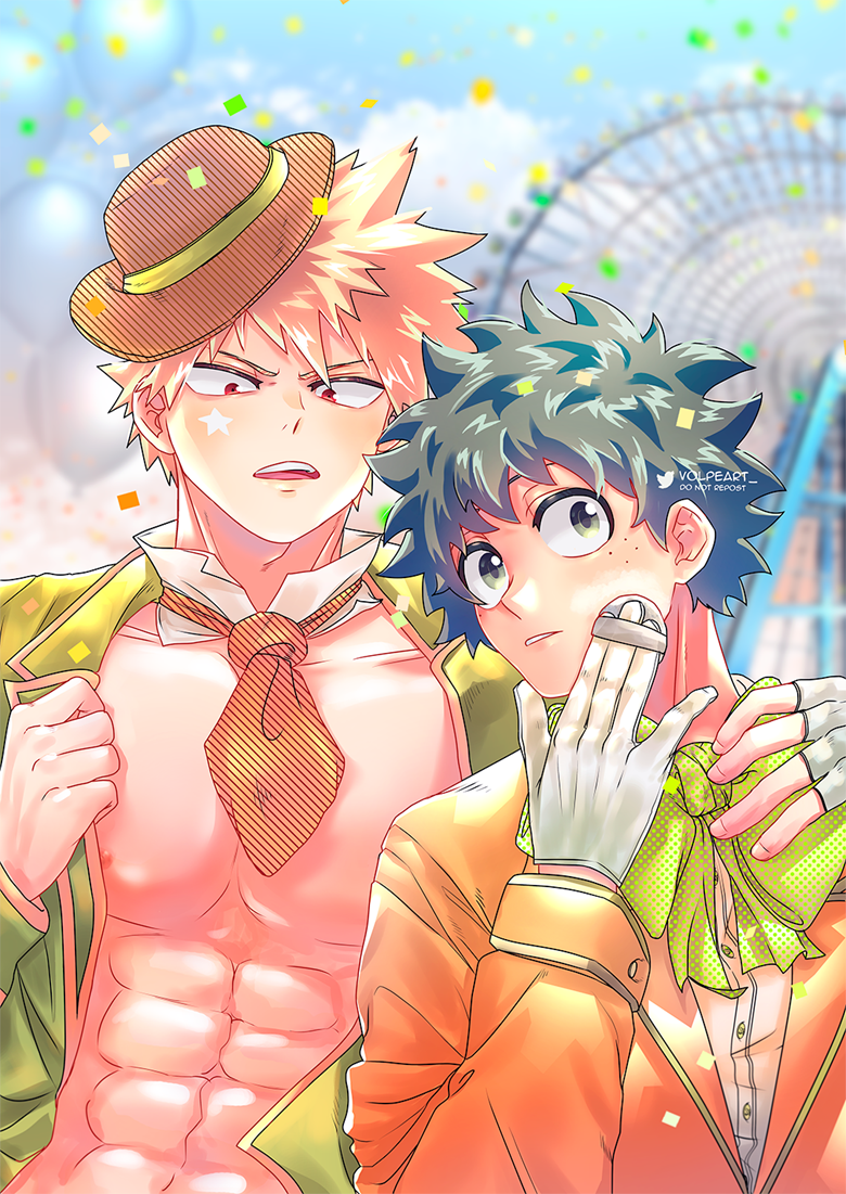 midoriya izuku and bakugou katsuki (boku no hero academia) drawn by volpeart