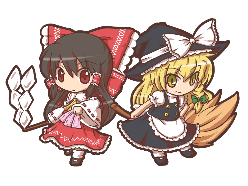 hakurei reimu and kirisame marisa (touhou) drawn by fushigi_ebi