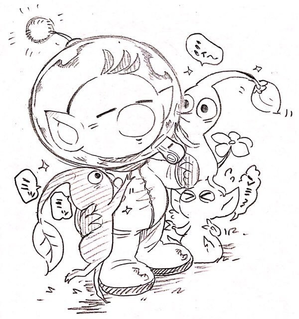 red pikmin, olimar, yellow pikmin, and blue pikmin (pikmin) drawn by mmtora
