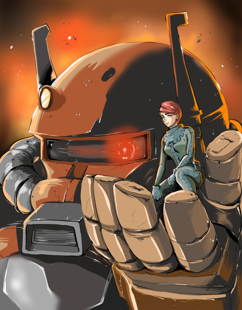 zaku ii, zaku ii f-type, and iria solari (gundam and 1 more) drawn by david_huang