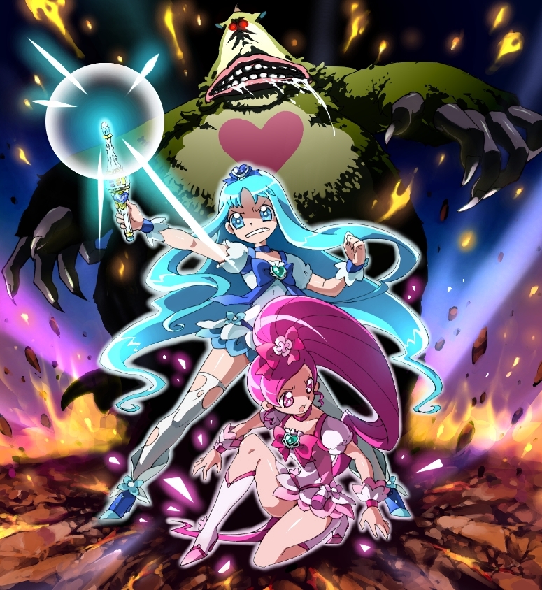 kurumi erika, hanasaki tsubomi, cure marine, cure blossom, and coupe (precure and 1 more) drawn by ikezaki_misa