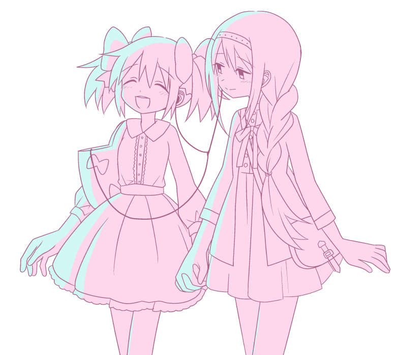 akemi homura and kaname madoka (mahou shoujo madoka magica) drawn by pokki_(sue_eus)