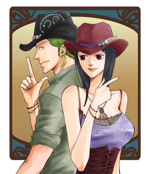 nico robin and roronoa zoro (one piece) drawn by suexue