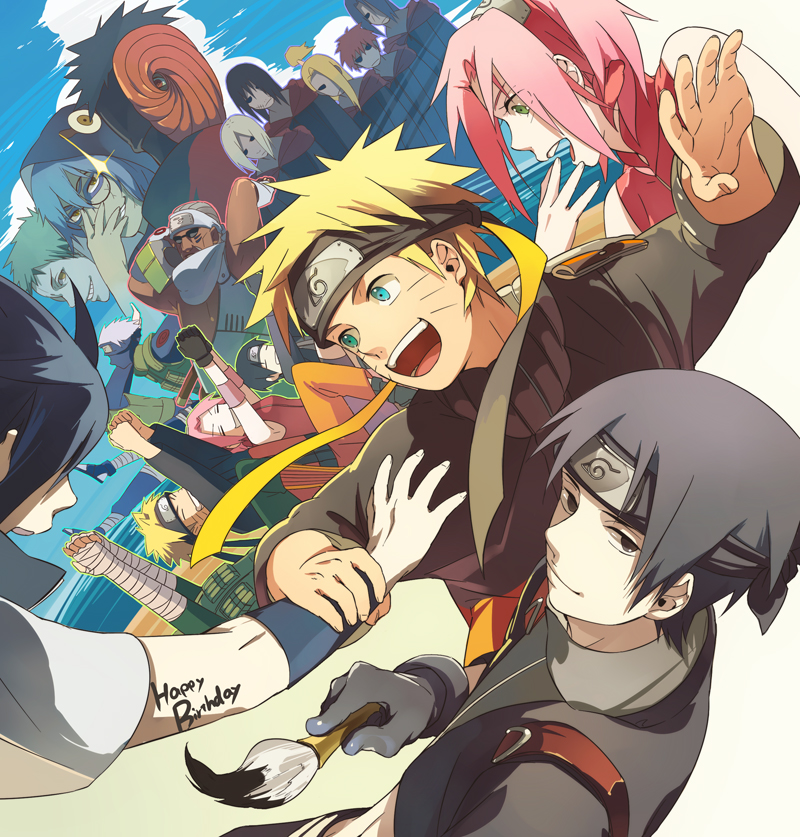 haruno sakura, uzumaki naruto, uchiha sasuke, hatake kakashi, uchiha itachi, and 12 more (naruto and 1 more) drawn by oba-min
