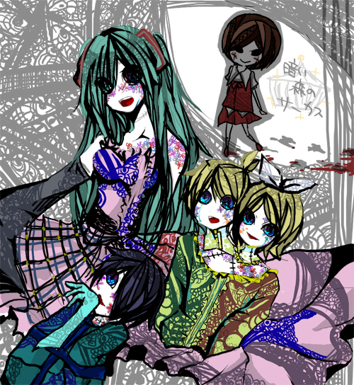 hatsune miku, kagamine rin, kagamine len, kaito, and meiko (vocaloid and 1 more) drawn by chako_(yuzuko819)