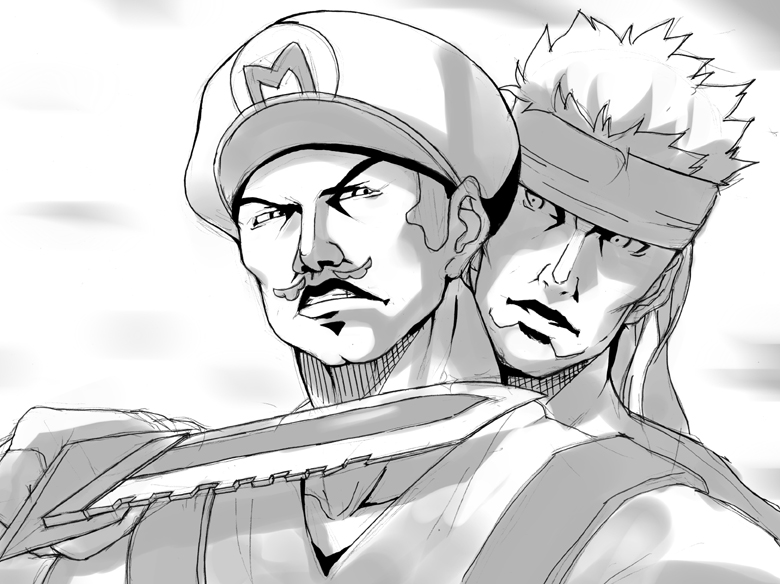 mario and solid snake (mario and 1 more) drawn by date_(senpen)