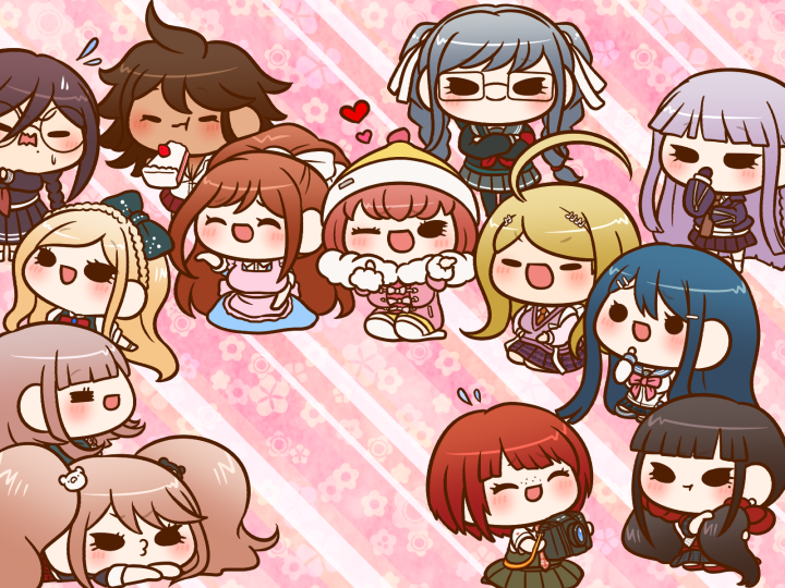 nanami chiaki, akamatsu kaede, kirigiri kyoko, enoshima junko, harukawa maki, and 8 more (danganronpa and 4 more) drawn by yumaru_(marumarumaru)