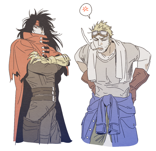 vincent valentine and cid highwind (final fantasy and 3 more) drawn by peonrin