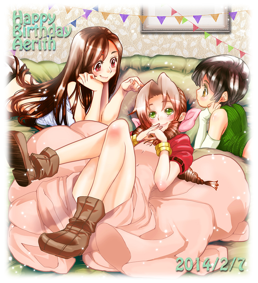 tifa lockhart, aerith gainsborough, and yuffie kisaragi (final fantasy and 1 more) drawn by torimeiro