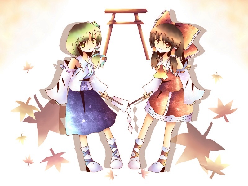 hakurei reimu and kochiya sanae (touhou) drawn by kohinata_raichi