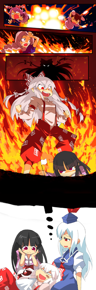 reisen udongein inaba, fujiwara no mokou, kamishirasawa keine, houraisan kaguya, inaba tewi, and 1 more (touhou) drawn by ario