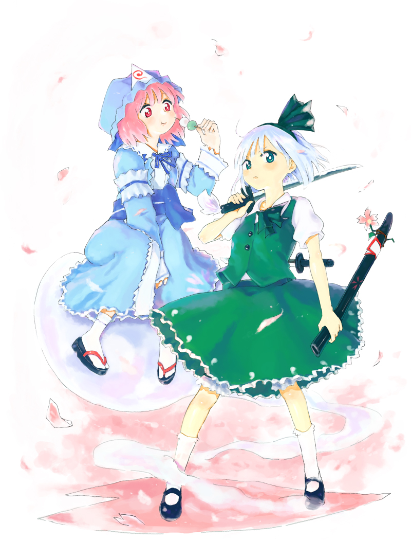 konpaku youmu and saigyouji yuyuko (touhou and 1 more) drawn by niniyo