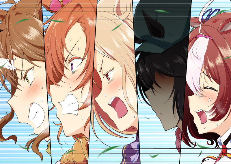 t.m. opera o, meisho doto, jungle pocket, narita top road, and kin'iro ryotei (umamusume and 1 more) drawn by hoxutixu