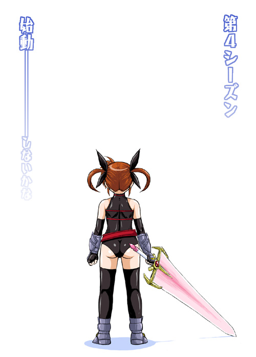 fate testarossa, takamachi nanoha, raising heart, and bardiche (lyrical nanoha and 2 more) drawn by iguchi_sentarou