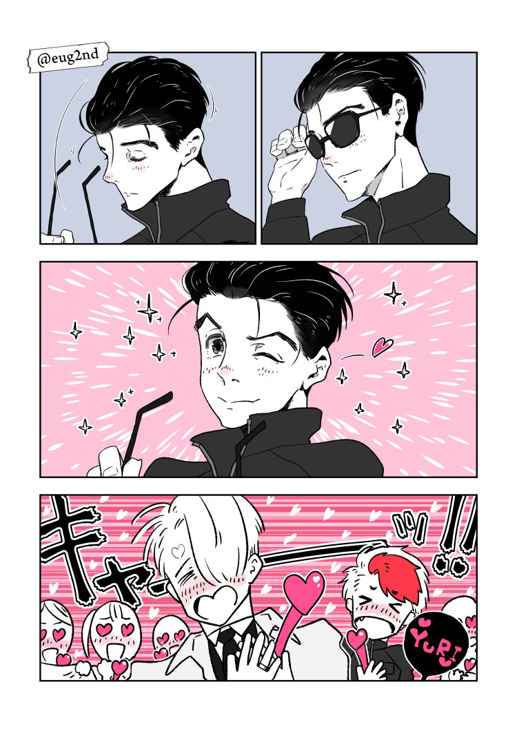 katsuki yuuri, viktor nikiforov, and minami kenjirou (yuri!!! on ice) drawn by eugenio2nd