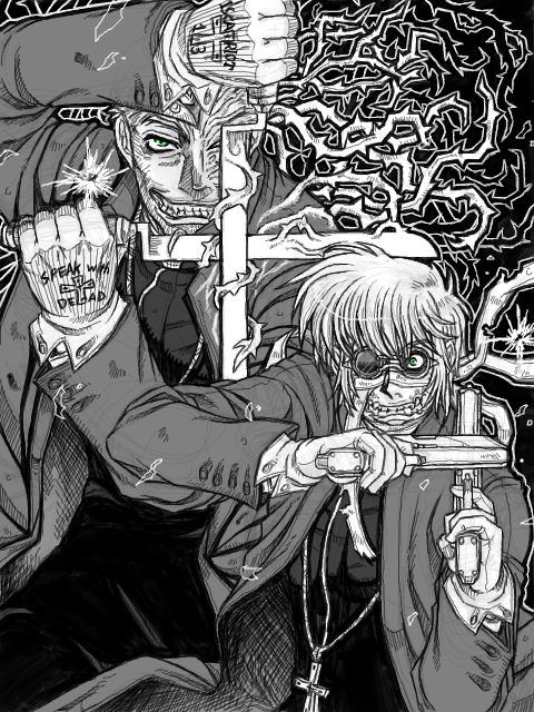 alexander anderson and heinkel wolfe (hellsing) drawn by v-azazel