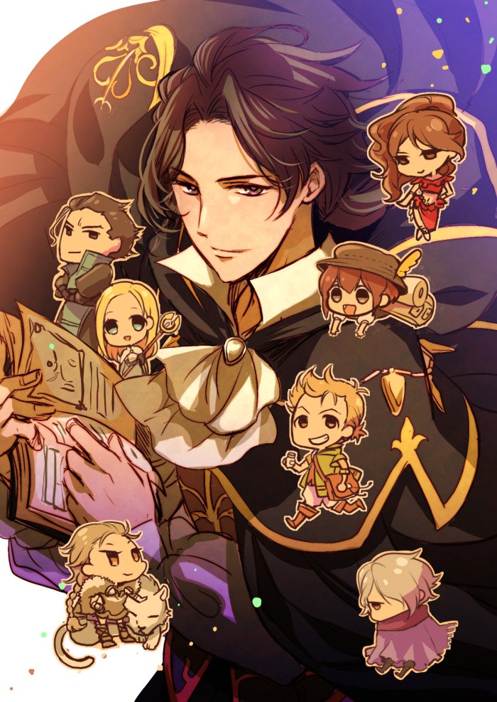 therion, tressa colzione, ophilia clement, primrose azelhart, cyrus albright, and 3 more (octopath traveler and 2 more) drawn by akai_higasa