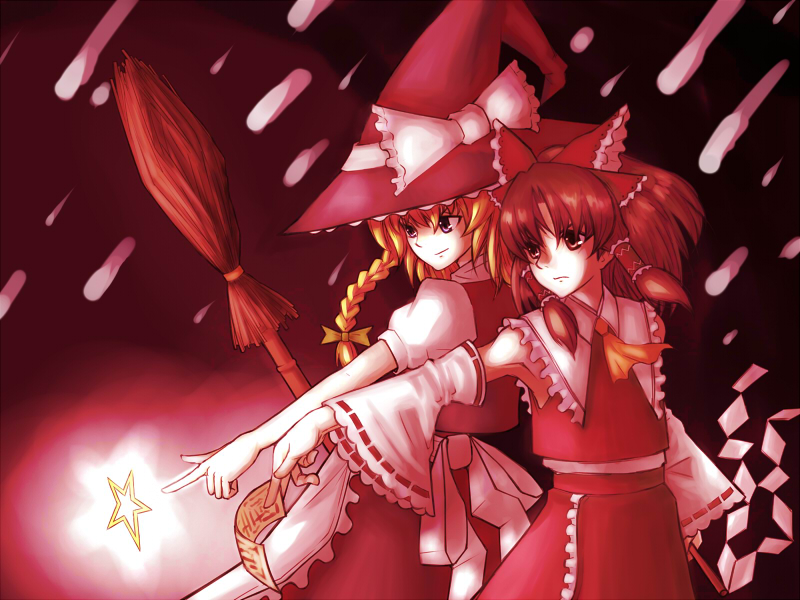 hakurei reimu and kirisame marisa (touhou) drawn by arioto