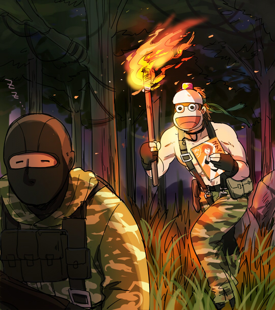 naked snake and pipo monkey (metal gear and 2 more) drawn by 50yen_(gojiue)
