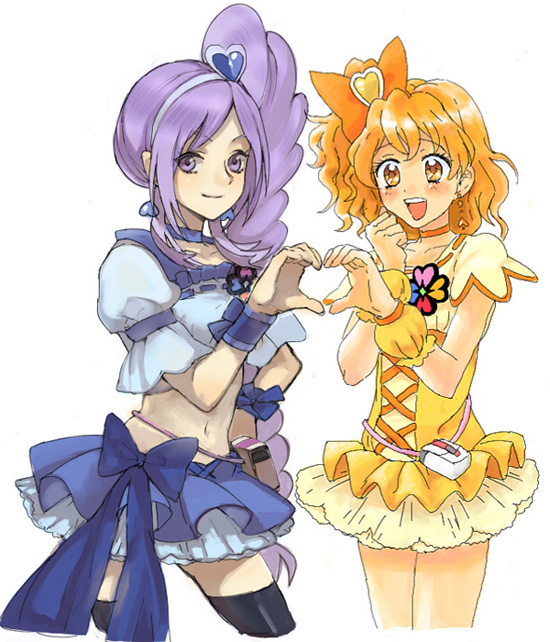 yamabuki inori, aono miki, cure pine, and cure berry (precure and 1 more) drawn by ietan