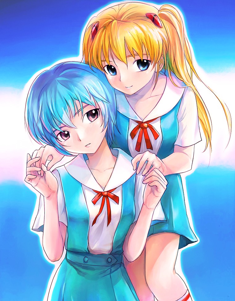 souryuu asuka langley and ayanami rei (neon genesis evangelion) drawn by mekarauroko
