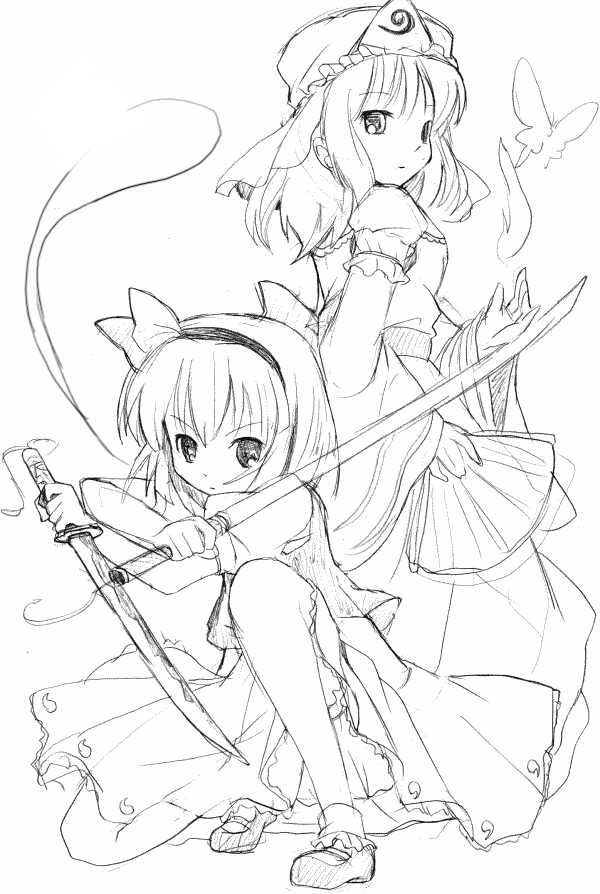 konpaku youmu and saigyouji yuyuko (touhou) drawn by michii_yuuki