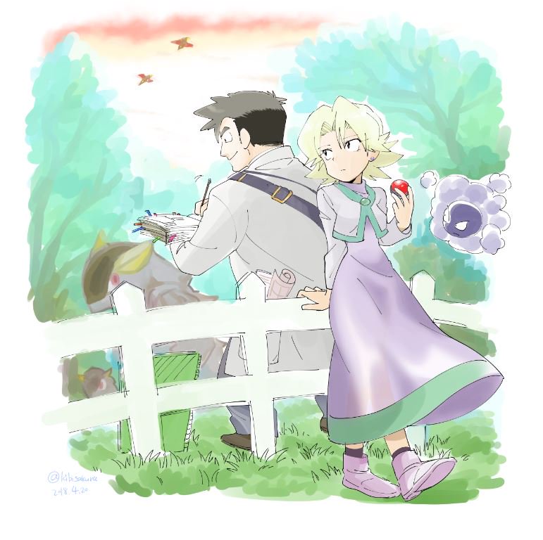 gastly, professor oak, kangaskhan, spearow, and agatha (pokemon and 1 more) drawn by kibisakura