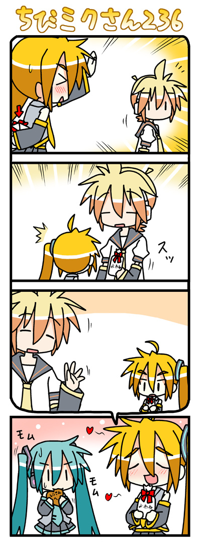 hatsune miku, kagamine len, akita neru, and chibi miku (vocaloid) drawn by minami_(colorful_palette)