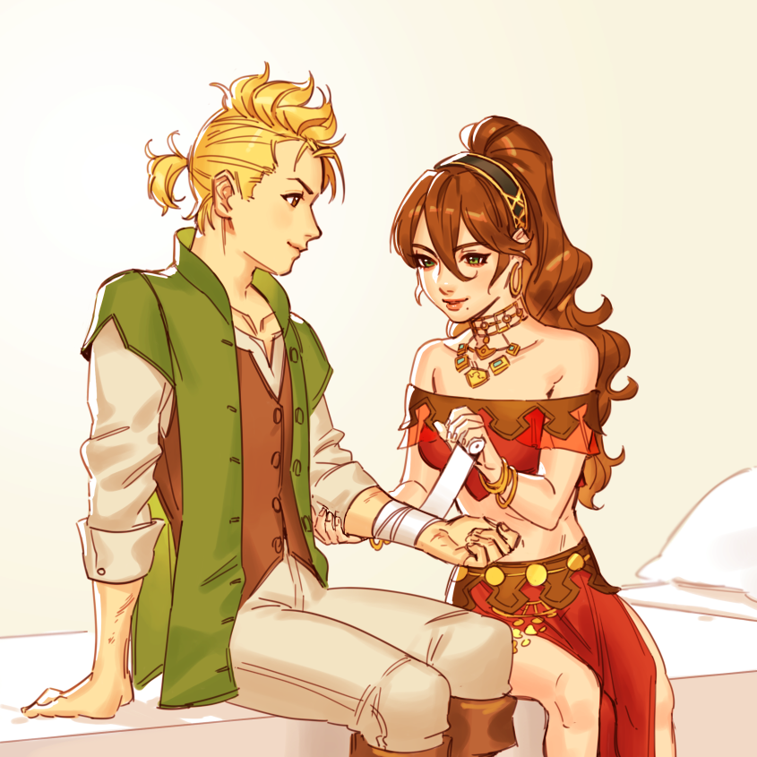 primrose azelhart and alfyn greengrass (octopath traveler and 1 more) drawn by mella