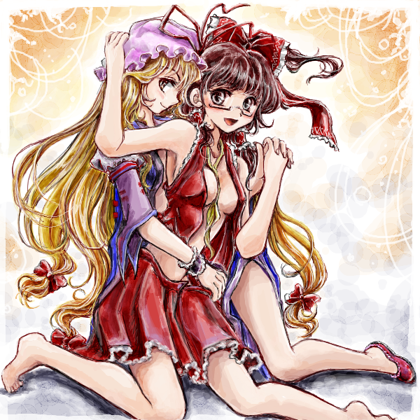 hakurei reimu and yakumo yukari (touhou) drawn by nanashii_(soregasisan)