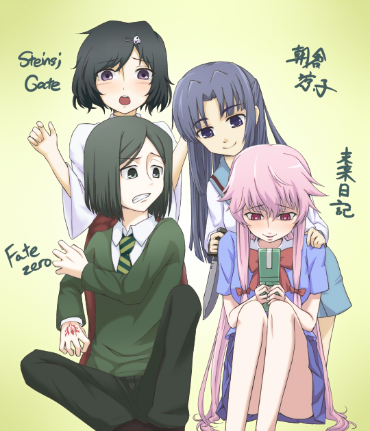 waver velvet, asakura ryoko, gasai yuno, and urushibara luka (fate and 4 more) drawn by hidarikata