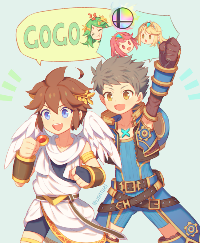 pyra, mythra, palutena, pit, and rex (xenoblade chronicles and 4 more) drawn by wusagi2