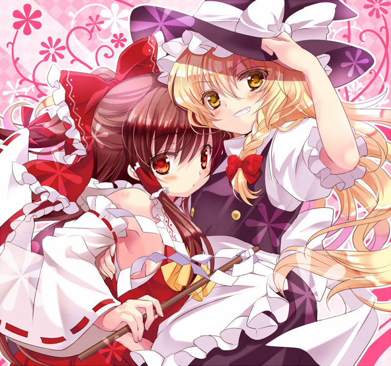 hakurei reimu and kirisame marisa (touhou) drawn by chimochi