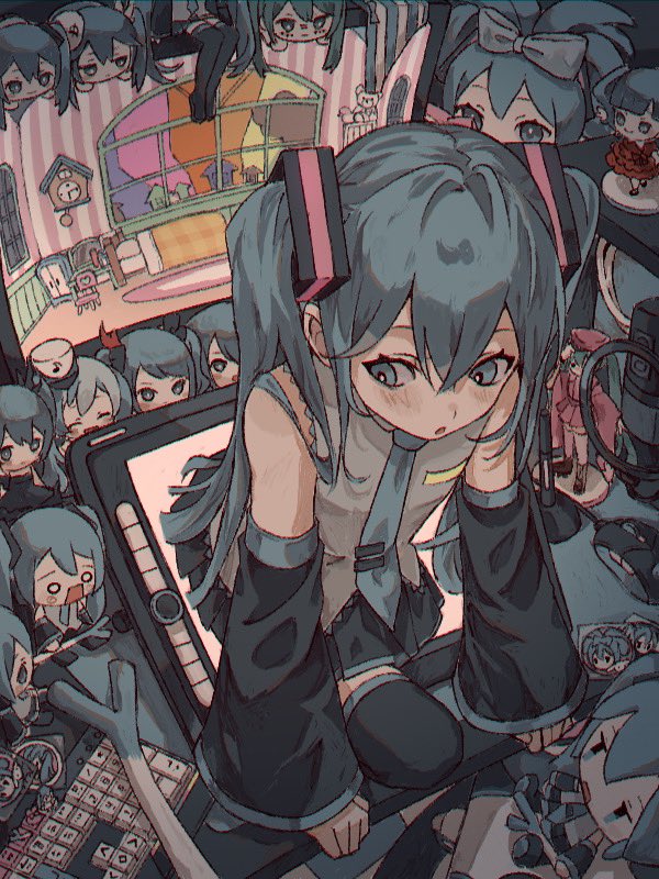 hatsune miku, cinnamoroll, cinnamiku, and hachune miku (vocaloid and 10 more) drawn by tomoja_rs