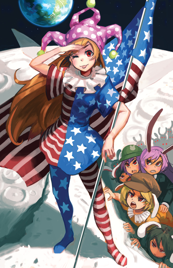 reisen udongein inaba, inaba tewi, clownpiece, seiran, ringo, and 1 more (touhou) drawn by doyora, medical_whiskey, and riftgarret