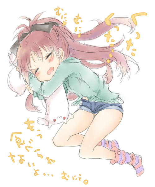 sakura kyoko and kyubey (mahou shoujo madoka magica) drawn by anonymous_(2ch_sakura_kyouko_thread) and mijinkouka