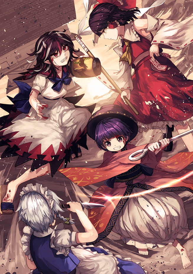 hakurei reimu, izayoi sakuya, kijin seija, and sukuna shinmyoumaru (touhou and 1 more) drawn by berabou