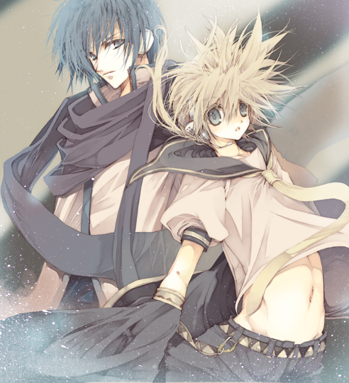 kagamine len and kaito (vocaloid) drawn by ooki_bonta