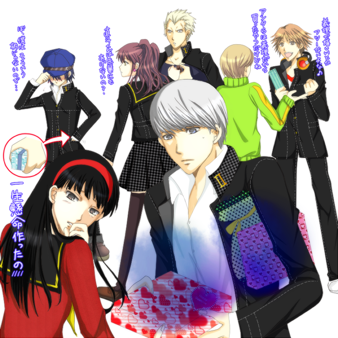narukami yu, shirogane naoto, kujikawa rise, amagi yukiko, hanamura yousuke, and 1 more (persona and 1 more) drawn by ponchizamurai