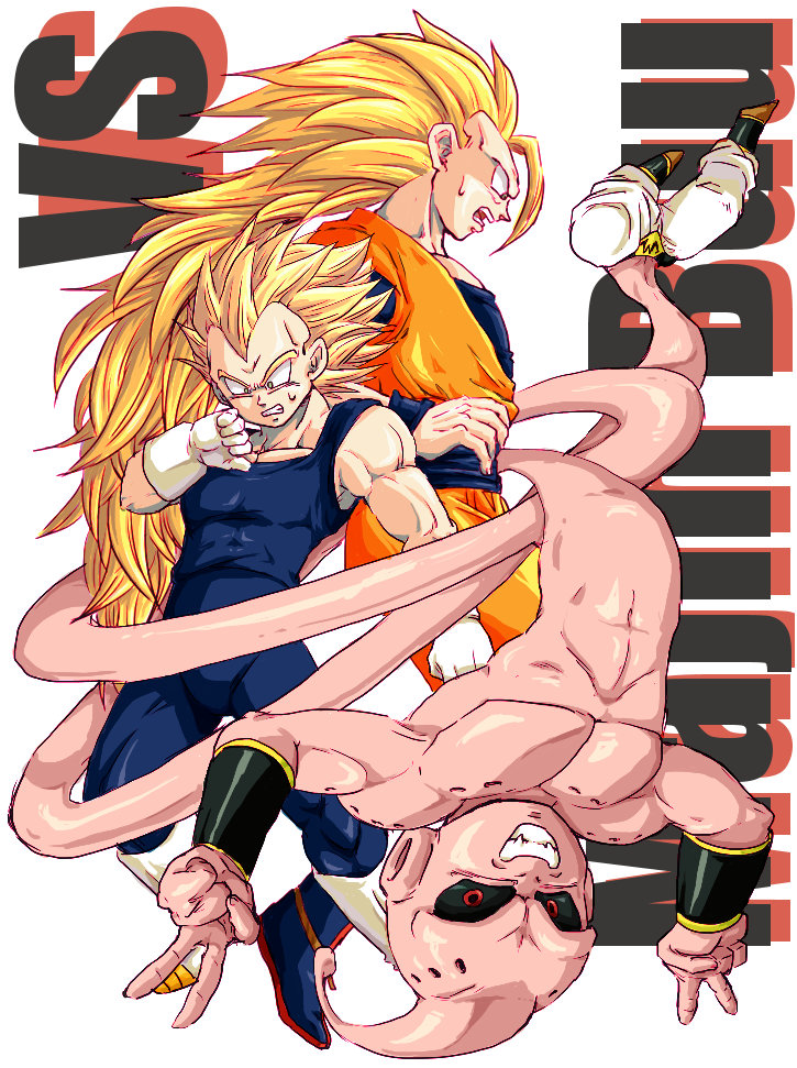 son goku, vegeta, majin buu, and kid buu (dragon ball and 1 more) drawn by senka-san