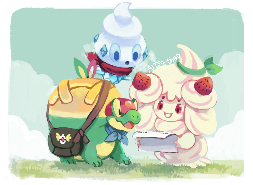 alcremie, vanillite, and appletun (pokemon) drawn by artsy-theo