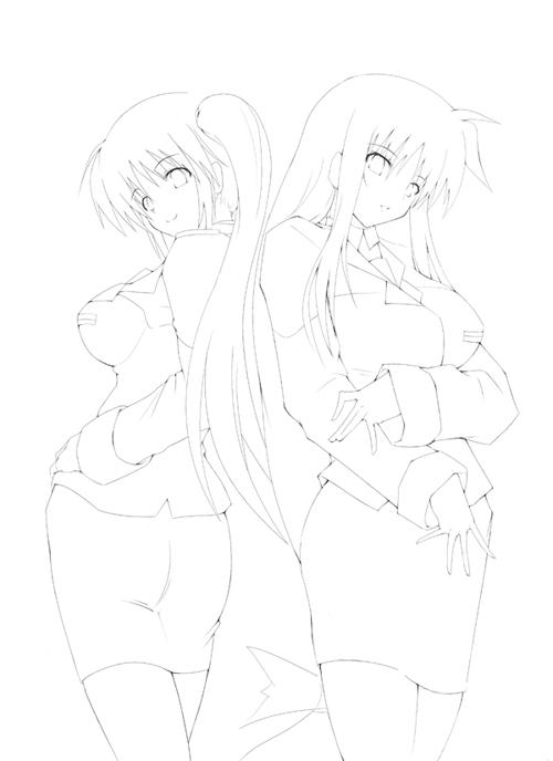 fate testarossa and takamachi nanoha (lyrical nanoha and 1 more) drawn by satofuji_masato