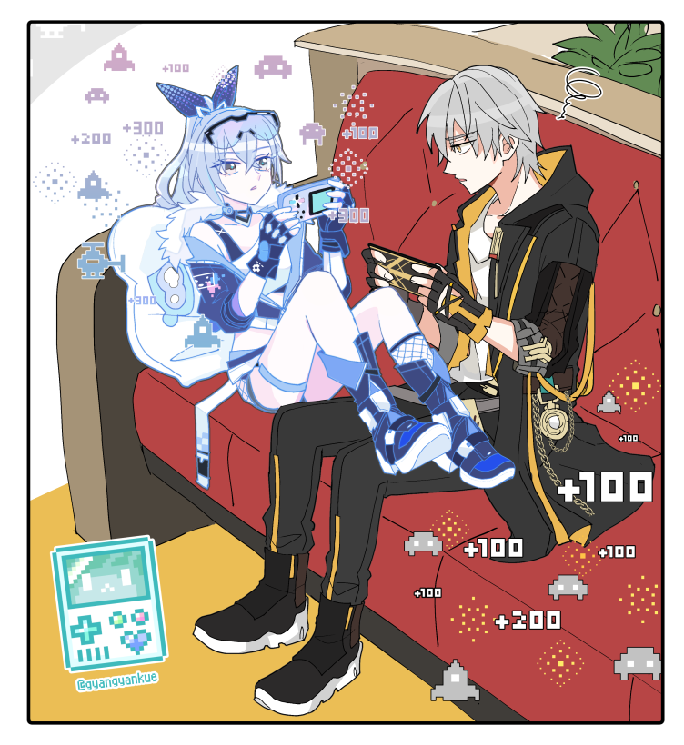 trailblazer, caelus, and silver wolf (honkai and 1 more) drawn by gyangyankue