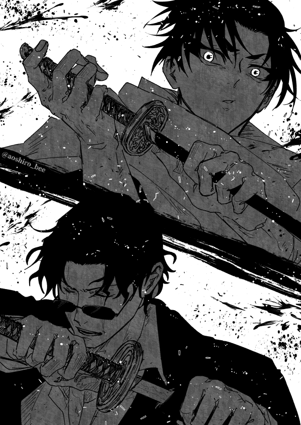 samura seiichi and uruha youji (kagurabachi) drawn by aoshiro_(aoshiro_bee)
