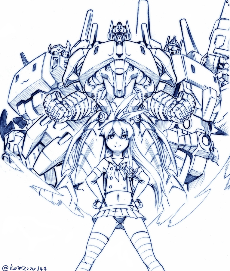 shimakaze, rensouhou-chan, optimus prime, ultra magnus, and scorponok (kantai collection and 3 more) drawn by kamizono_(spookyhouse)