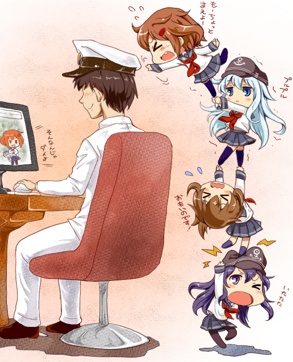 admiral, hibiki, inazuma, ikazuchi, and akatsuki (kantai collection) drawn by katanon_(suparutan)